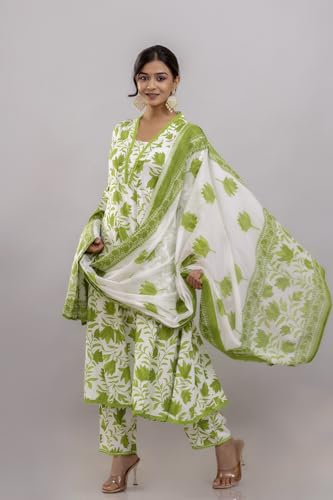 Image of PARTHVI Women's Printed Anarkali Kurta With Palazzo & Dupatta Set