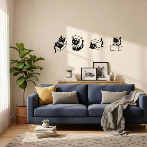 Deco murale chat silhouette noire mate ensemble de 4 pieces design