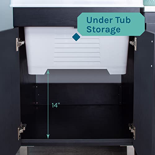 Js Jackson Supplies Utility Sink With Black Vanity Cabinet, Chrome High-Arc Pull-Down Sprayer Faucet, Soap Dispenser And Spacious Vanity For Laundry Room #TOP6