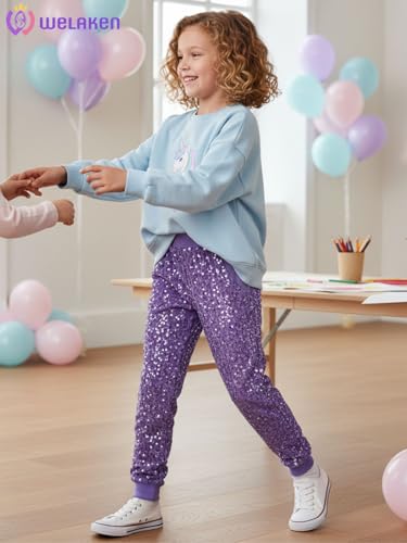 Image of WELAKEN Sequin Casual Pants for Girls with Lining Kids & Little Girl's Sparkling Trousers