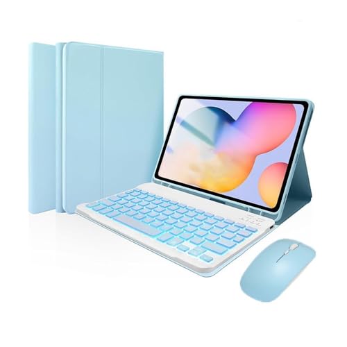 Funda con teclado para iPad Pro 11 pulgadas 2024 y 2025 con ratón retroiluminada azul cielo