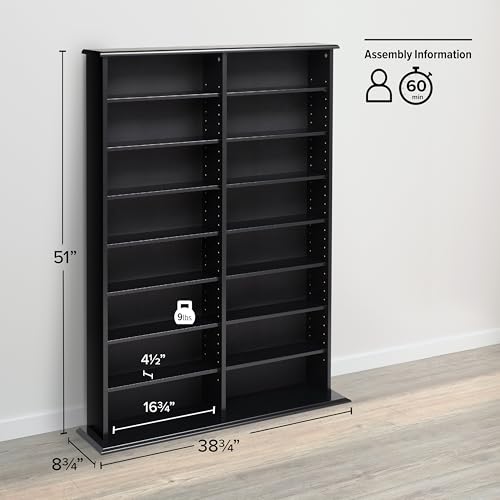 Image of Prepac 2 Column Display Cabinet Media Storage, Double Width Wall, Black
