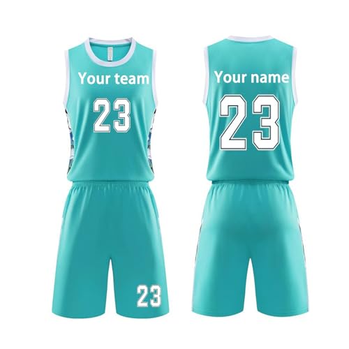 Personalisiertes Basketball Trikot Individuelle Basketball Trikots,Basketballtrikot-Shirts Und Shorts,Personalisiert Mit Ihrem Namen, Ihrer Nummer, Ihrem Team Und Ihrem Logo (Color : Lake Blue, Size