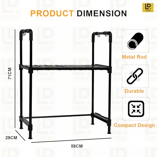 Image of LEOPAX Adjustable Premium Multi-Tier Oven Stand for Kitchen with Storage Cabinet | Heavy Duty Microwave Rack Organizer for Oven, Microwave & Small Appliances - Black
