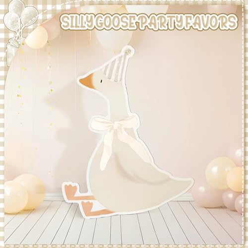 Image of Croblissful One Silly Goose Party Decorations 1st Birthday Backdrop Duck Animal Background Prop for Birthday Baby Shower Party Supplies(Beige,Goose)
