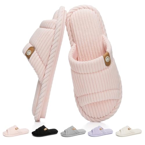 Image of GOEWY Fuzzy Open Toe Slippers for Women Indoor with Comfy Memory Foam