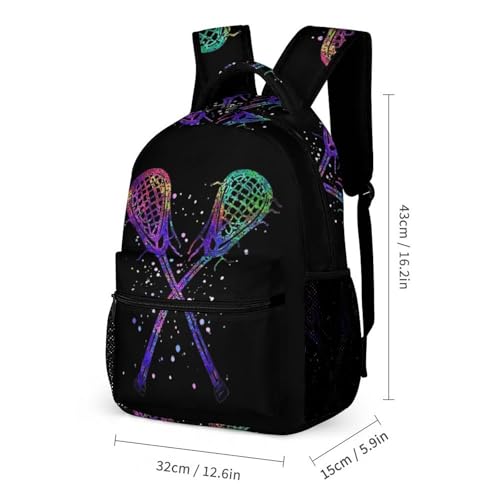 Crossed Lacrosse Glitter Printed Backpack with Lunch Box Bag Pencil Case Pouch 3pcs Daypack Set for Women Men2