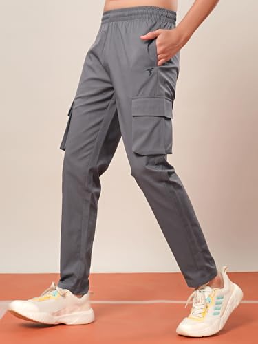 Image of TECHNOSPORT Boys' Solid Straight Fit TS Flexi Cargo Trackpants Drawstring 4-Pocket Polyester Joggers for Sports Play School UPF50+ Anti Odour