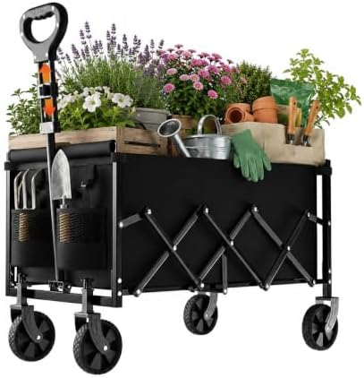 Collapsible Wagon Cart with All-Terrain Wheels, Foldable Utility ...