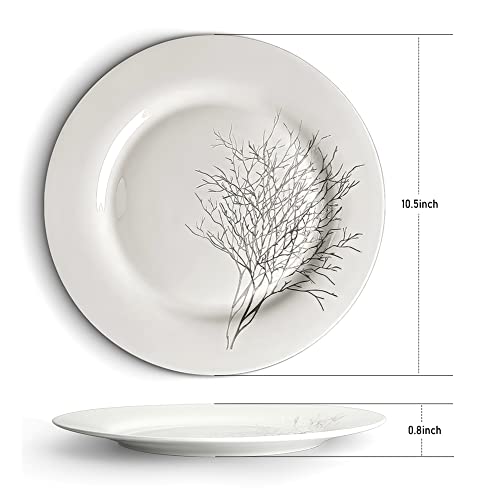 Iqcwood White Dinner Plates Set Of 6, Ceramic Dinner Plates, Round Dessert White Plates Porcelain Plates Tree Ceramic Dinner Plate Scratch Resistant (10.5-Inch) #TOP1