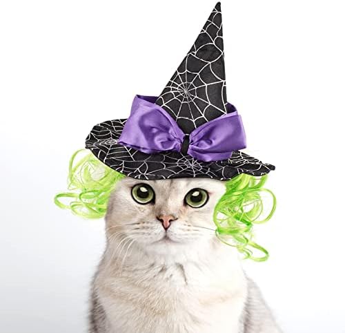 Enjoying Cat Halloween Costume Puppy Witch Hat Cat Wizard Hat Wig Dog Cosplay Sorcery Hat