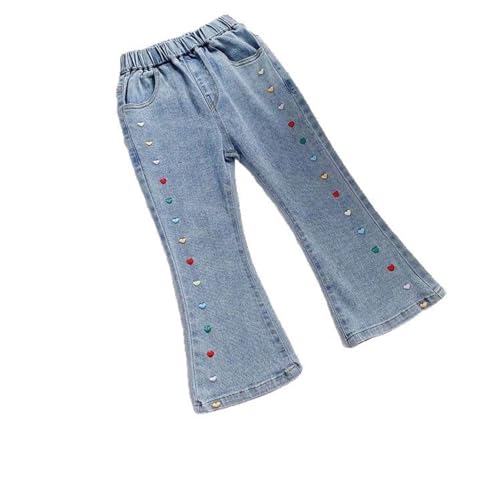 Girls' Flare Jeans Love Heart Embroidery Elastic Waist Flared Denim Pant Y2K Graphic Cute Bell-Bottoms with Pockets3