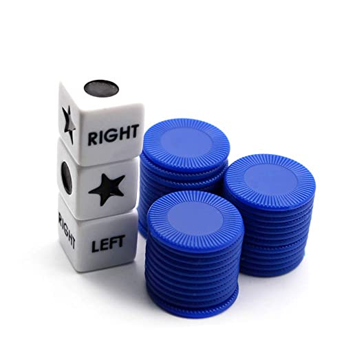 Annietfr Left Right Center Dice Game Set with 3 Dices + 36 Chips (Blue) - Image 4
