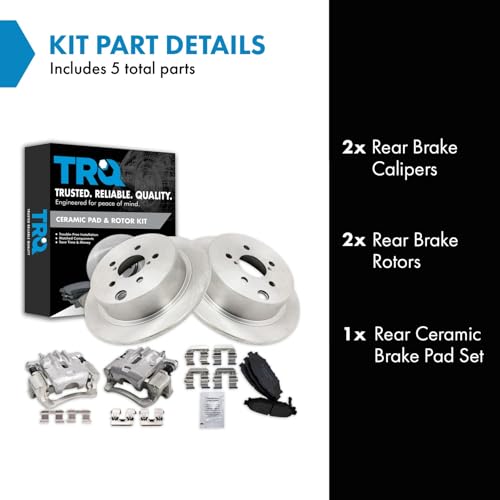 Image of TRQ Rear Brake Pad and Rotor Set Ceramic Solid Rotors Calipers | For 2016-2019 Subaru Crosstrek 2014-2018 Forester 2012-2019 Impreza 2013-2015 XV Crosstrek