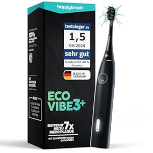 happybrush® Schallzahnbürste Eco Vibe 3+ - TESTSIEGER - 100 Tage testen - Elektrische Zahnbürste mit 6 Wochen Akku - Ultraschall Zahnbürsten - Allblack