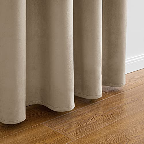 Woaboy Samtvorhänge Verdunkelungsvorhang Gardinen mit Ösen 140x200 cm Beige – Ansicht 6