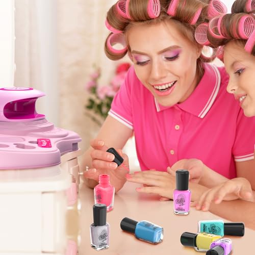 Amagoing Nail Polish Set for Girls Ages 7-12, Kids Nail Art Studio Kit, Non Toxic Quick Dry Nail Polish, Nail Dryer, Storage Desk, Glitter, Cool Girls Stuff, Birthday Gifts Ideas 8 9 10 11 Years Old