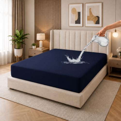 Image of King Size Waterproof Mattress Protector, Blue, 72x78 Inch