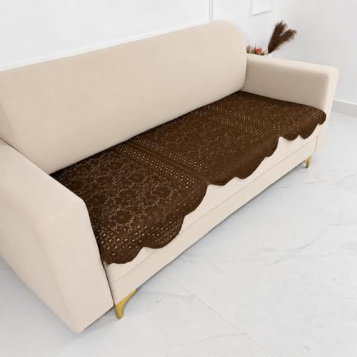 Image of Homerz Premium 'Surya Series' Sofa Cover | Stylish Sofa Protector | Net Fabric | Anti-Stain & Washable Slip Cover Exact Size Antislip (Flower Valley Brown, 6 (3+2+1) Seater, Only Seat Cover)