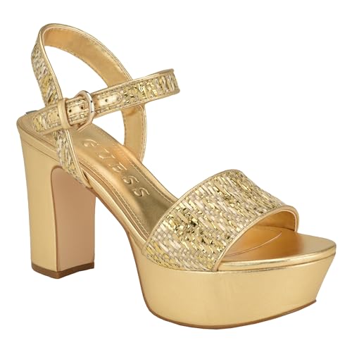 Guess Women's HALDEM Sandal, Natural/Gold 710, 8