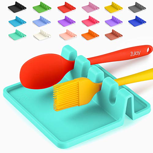 Zulay Kitchen Silicone Utensil Rest with Drip Pad for Multiple Utensils - BPA-Free, Heat-Resistant Spoon Rest & Spoon Holder for Stove Top - Kitchen Utensil Holder for Ladles & Tongs - Aqua