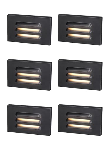 LEONLITE 5CCT 120V LED Step Lights, 3.5W Dimmable Horizontal Louvered Stair Lights Indoor Outdoor, Wet Location, CRI90, ETL, 2700K/3000K/3500K/4000K/5000K, Aluminum, Black, Pack of 6