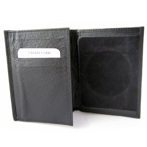 Mens Leather Wallet Badge Sheriff Officer Police Shield Fire Security ID Holder3