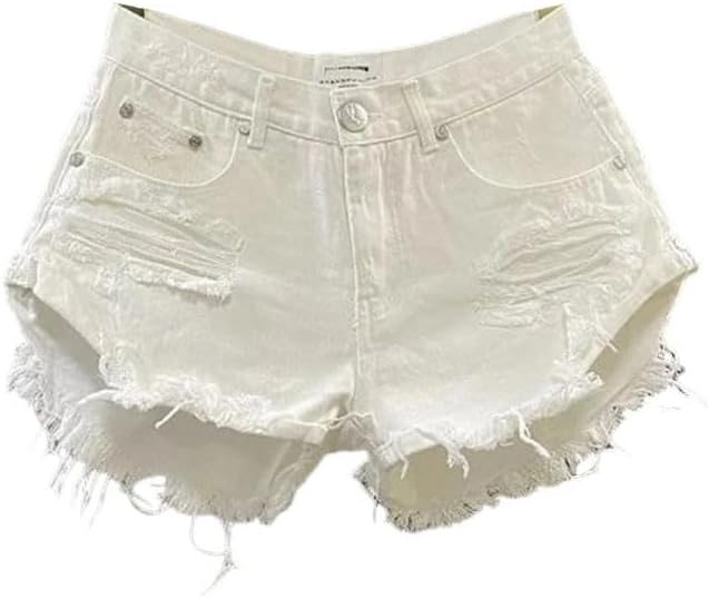 Women's Summer Torn Holes Rough Edges A Shaped Denim Shorts