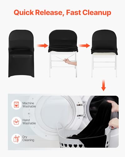 Image of VEVOR Chair Covers, Polyester Spandex Chair Cover, Stretch Slipcovers for Wedding Party Dining Banquet Flat-Front Chair Covers (Black-c, 150PCS)