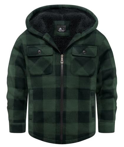 Image of GEEK LIGHTING Boys Flannel Jacket Sherpa Lined Hoodies Zip Up Fleece Plaid Shirt Jackets Winter Outdoor Coat Warm