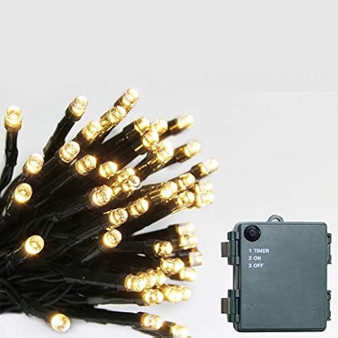 Battery Operated String Lights with Timer - Christmas Outdoor String Lights - 50 LED Waterproof String Light for Xmas Tree Wreath Garland,Indoor, Holiday Party, Home Decoration, 33Ft, Warm White Cover