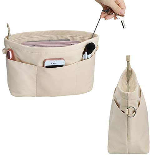 Hyfanstr Purse Organizer Insert With Zipped Top For Tote Bag, Handbag Shaper With 13 Pockets, Beige M #TOP3