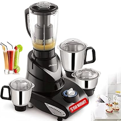 Blueberry's 1000 Watts 4 in 1 Mixer Grinder??with Juicer Mixi | 1800 RPM Copper Motor | Stainless Steel Jar & Blade | Made in INDIA (Royal Black)
