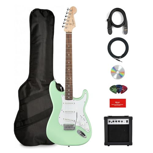 Fender Squier Stratocaster Electric Guitar - Surf Green Bundle with Amplifier, Gig Bag, Cable...