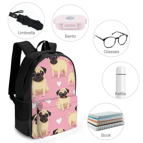 Supdreamc Lightweight Rucksacks for Climbing Outdoors Walking Cycling - Large Capacity Anti-Theft Multipurpose Carry On Bag, Funny Cartoon Pugs Puppy Pink Camping Outdoor Backpack4
