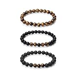 Bracelet pour homme en œil de tigre : Ensemble de 3 bracelets composés de pierre œil de tigre naturelle et d'agate noire mate. Facile à assortir avec d'autres bijoux, il convient à diverses occasions et révèle un tempérament exceptionnel. Les cristaux naturels sont réputés pour apaiser l'anxiété et renforcer la confiance en soi