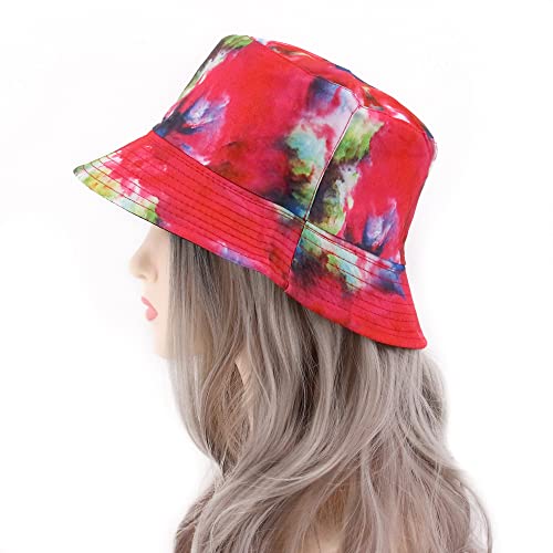 Surkat Unisex Packable Reversible Bucket Hat Fodable Sun Hat For Women Men Girl Boy Red Tie Dye #TOP2