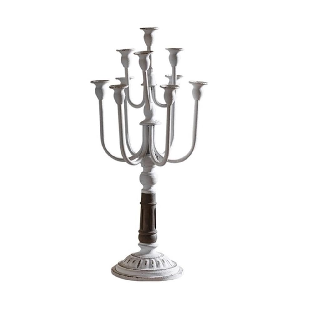 Candle Holder Retro Old Iron Candlestick Ornaments Flower Shop Wedding Western Restaurant Christmas Decoration Props(White)