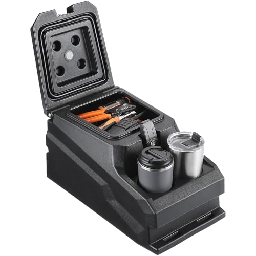 KEMIMOTO UTV Center Console Armrest Storage Box Compatible with 2017-2026 Can AM Defender & Max HD5/7/8/9/10 Universal Fit Bench Seat Console with 2 Cup Holders