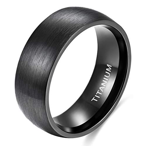 TIGRADE 4mm 6mm 8mm Titanium Ring Brushed Dome Wedding Band Comfort Fit Size 4-14.5, Black 8mm, size 8