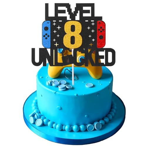 Larrel Decoración para tartas de cumpleaños, juego de nivel 8, desbloqueado, decoración para tartas, videojuegos, decoración de cumpleaños, bricolaje, nivelación, cumpleaños, decoración para cupcakes