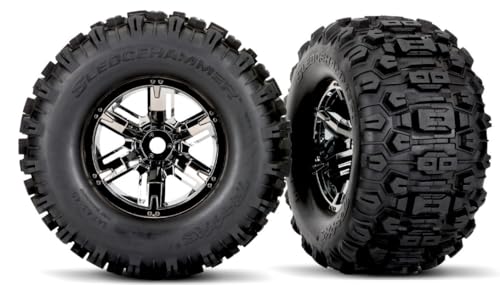7871X Belted Sledgehammer Tires Mounted to X-Maxx Black Chrome Wheels (Pair)