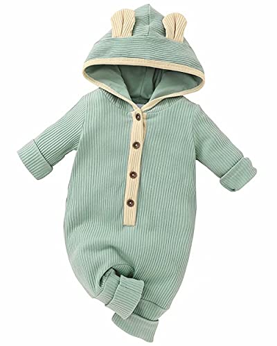 YJWFHPU Mono de punto con capucha para bebés y niñas de 0 a 12 meses, 03 Verde, 9 mes Cover