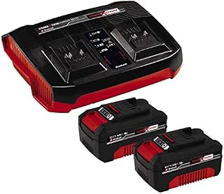 Einhell Power X-Change 18V, 4.0Ah Lithium-Ion Battery Twin Charger Starter Kit -- 2 x 4.0Ah Batteries and Twincharger Set -- Universally Compatible With All PXC Power Tools And Garden Machines