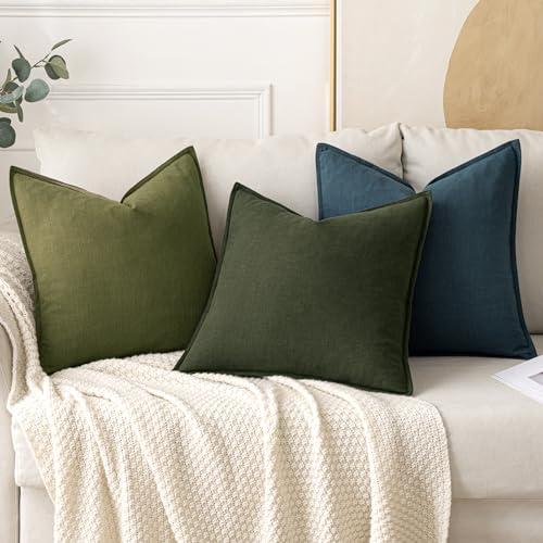 Image of MIULEE Decorative Linen Pillow Covers 20x20 Inch Green Boho Farmhouse Neutral Couch Throw Pillows for Bed Pack of 2 Accent Outdoor Pillowcase Modern Sofa Cushion Livingroom Home Decor