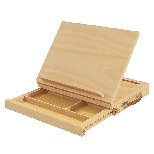 Vinsetto Caballete de Mesa Ajustable Caja de Caballete de Madera de Haya con Cajón de Almacenamiento Tablero de Dibujo y Bocetos Plegable para Adultos Principiantes Artistas 33,5x26x26 cm Natural