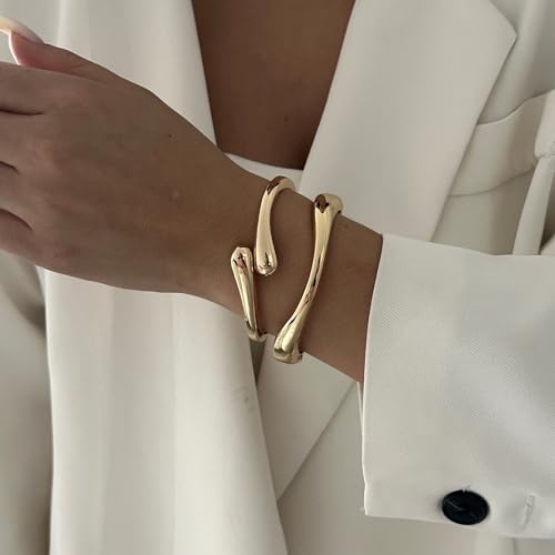 Gold Bangles for Women Gold Cuff Bracelet Set Dainty 14k Gold Plated Waterproof Non Tarnish Chunky Stack Bracelet for Women Jewelry Gifts2