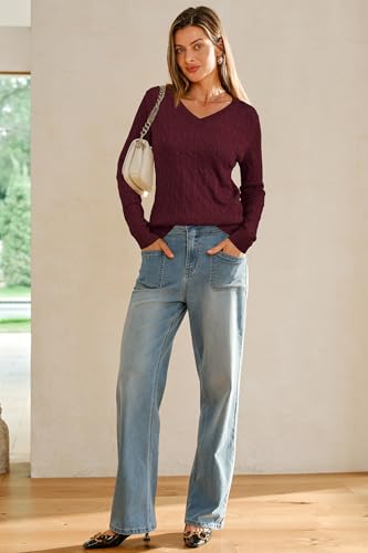 Image of Arach&Cloz Women's Wool Blend Fall Sweaters Business Casual Outfits 2026 | Soft&Breathable Pullover, Long Sleeve, V-Neck, Relaxed Fit Workwear, Business Casual, Teacher Outfits