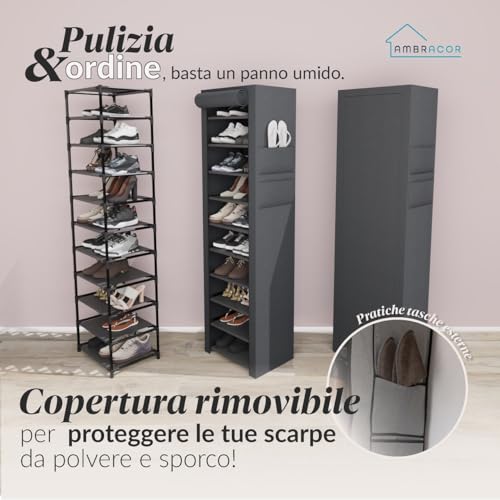 Ambracor Scarpiera Slim 45X175X30Cm In Tessuto Impermeabile A 11 Ripiani - Mobile Portascarpe Da Esterno O Interno - 5