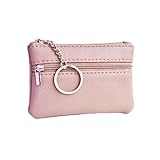 DJHUHN Schlüsseltasche Doppelschichtige Schlüsseletui PU Brieftasche 11,5 x 7,5 x 1,3cm Kartenflug Kleingeld Schlüssel mit Reißverschluss für Männer Frauen Unisex (Pink)